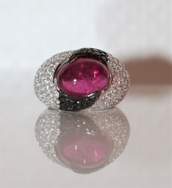 Cocktail ring in white gold, tourmaline and diamond