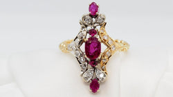 Marquise Ring In Two-tone Gold, Rubies And Diamonds