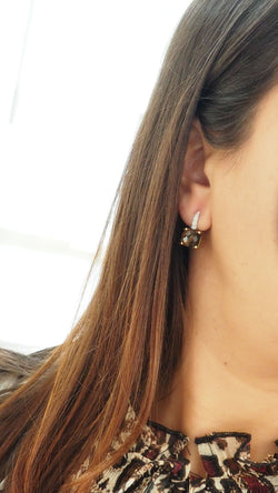 Yellow gold, smoky quartz and diamond earrings 