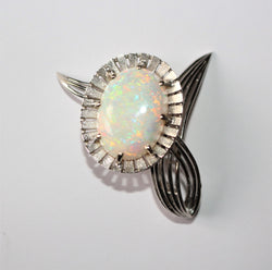 Broche Fleur Or Gris Et Opale blanche