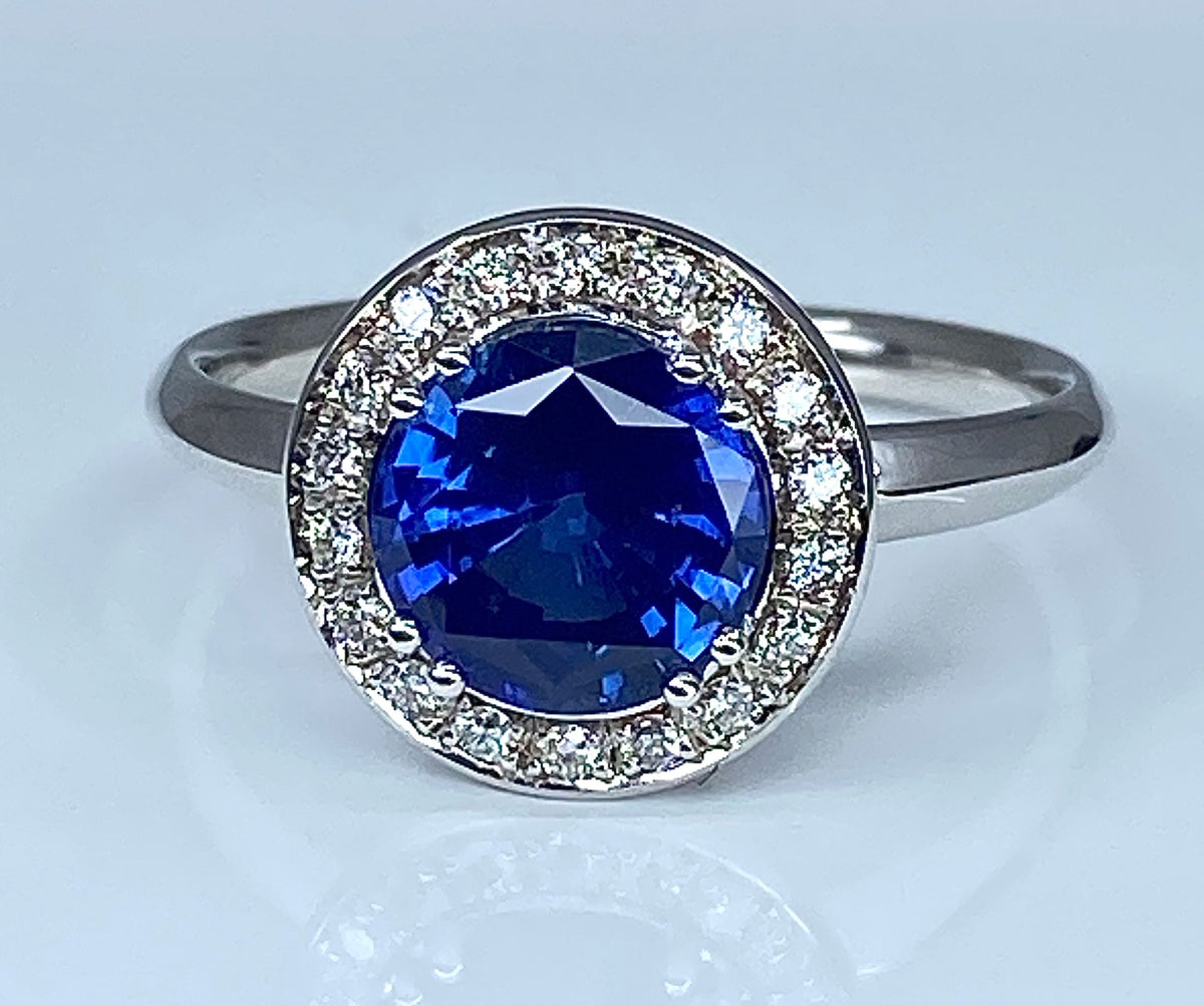18k White Gold Sapphire and Diamond Engagement Ring