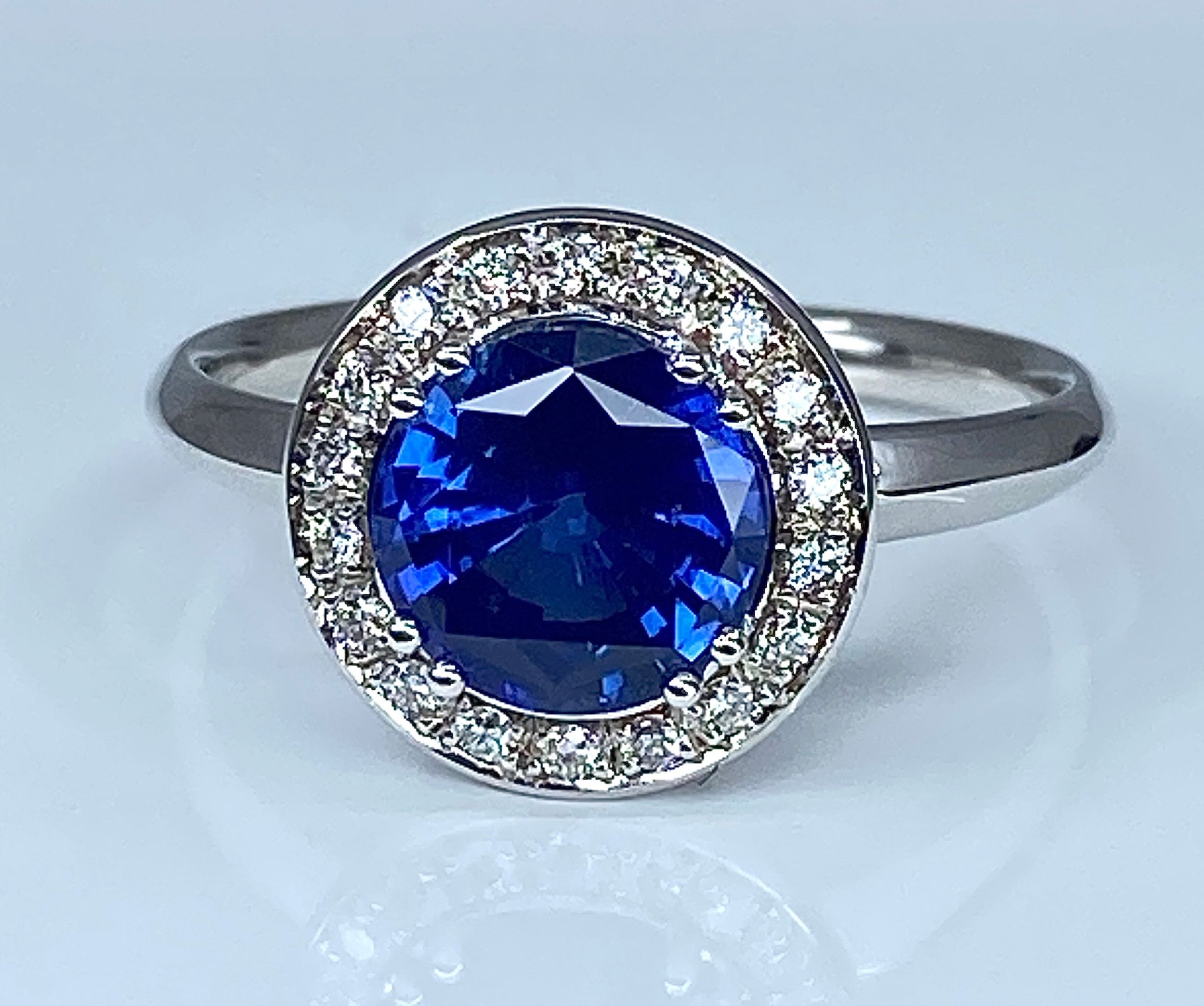 18k White Gold Sapphire and Diamond Engagement Ring
