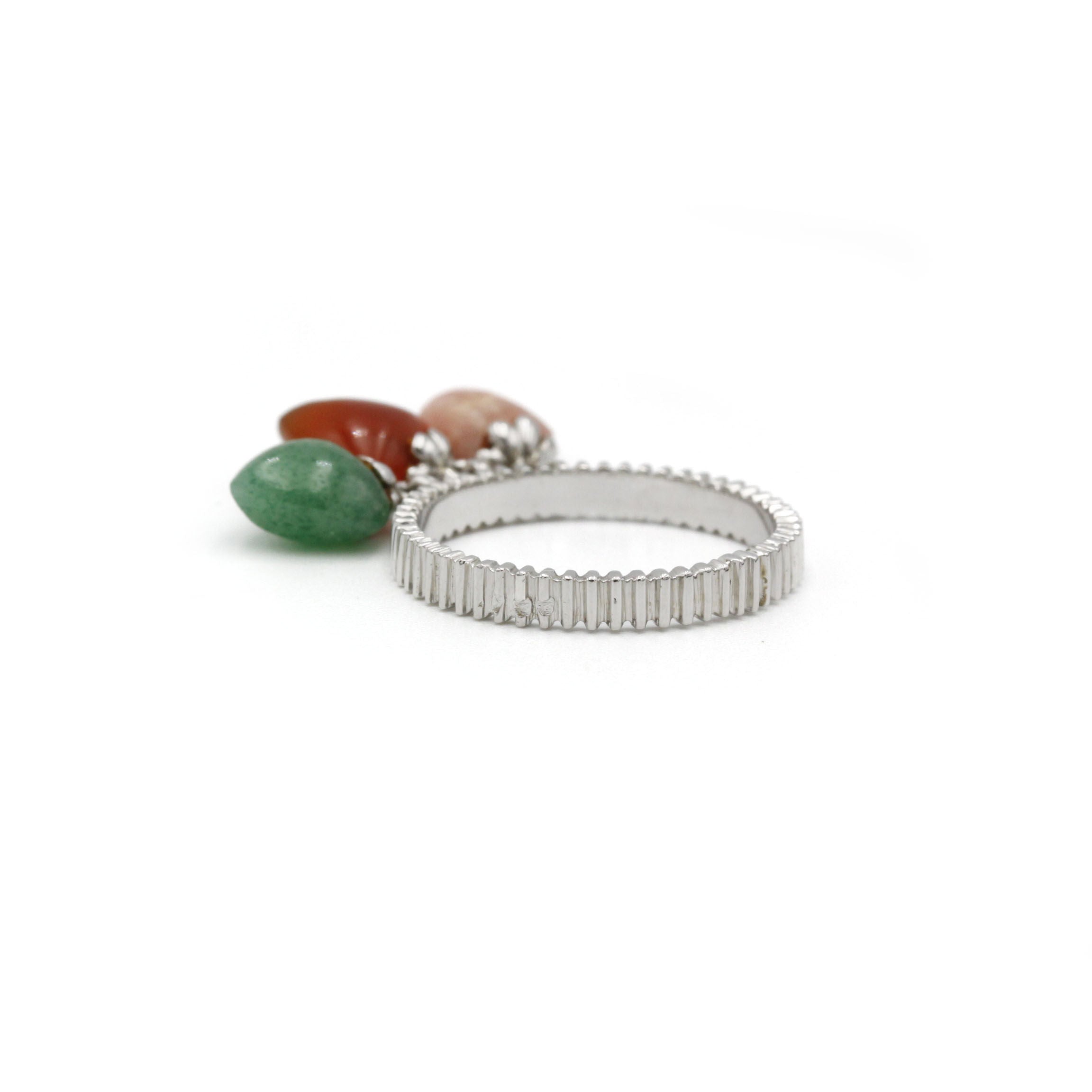 Bague - Or, rhodochrosite, cornaline et aventurine