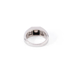 Bague Jonc MELLERIO en or blanc et platine, onyx et diamants