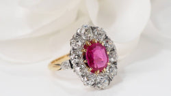 Pompadour ring in two-tone gold, natural ruby ​​and diamonds 