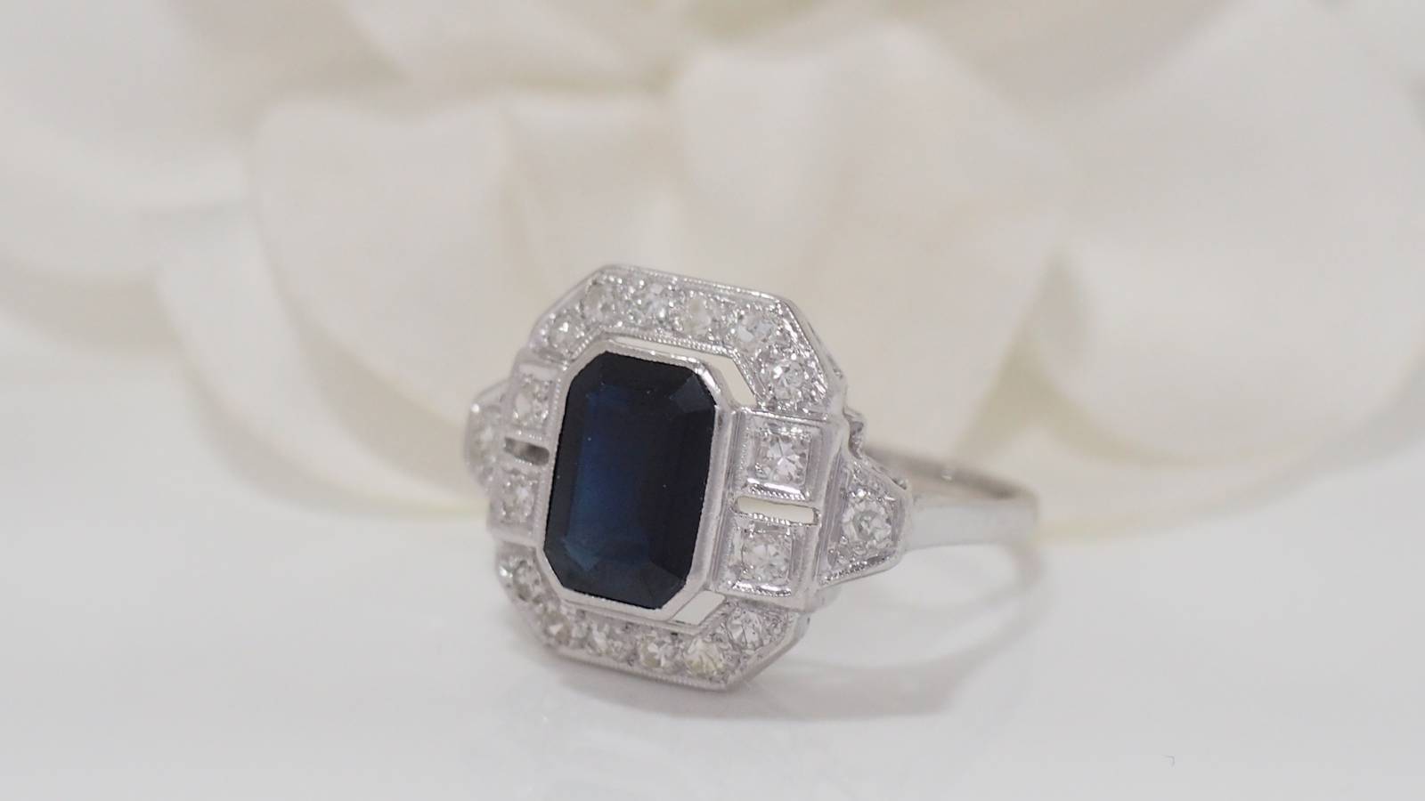 Platinum, sapphire and diamond ring 