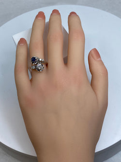 Bague en or 18 carats, toi et moi en diamants et Saphir