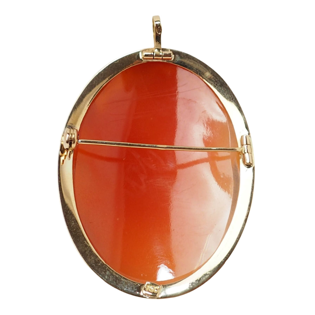 Yellow Gold Cameo Brooch Pendant with Shell