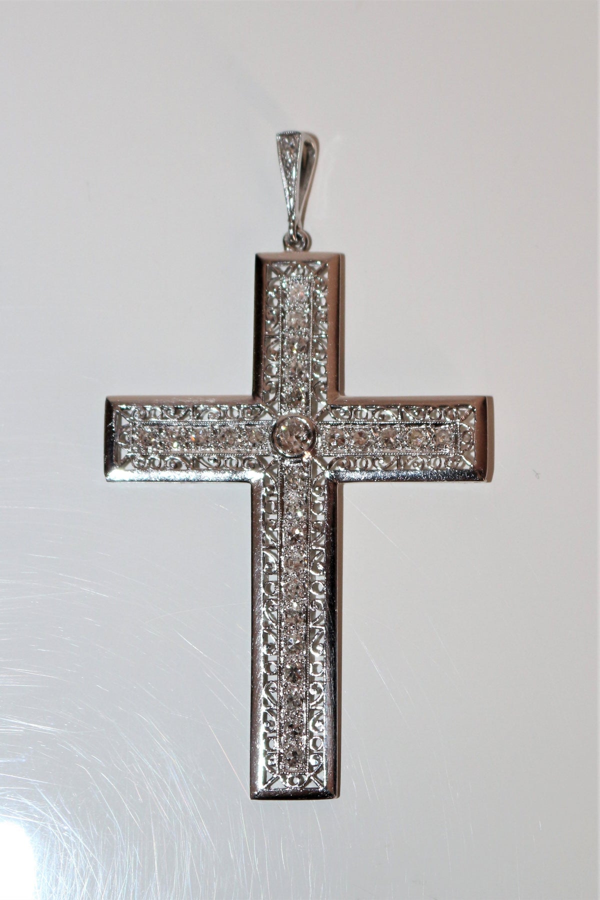 Art Deco Platinum And Diamond Cross Pendant