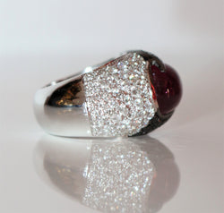 Cocktail ring in white gold, tourmaline and diamond