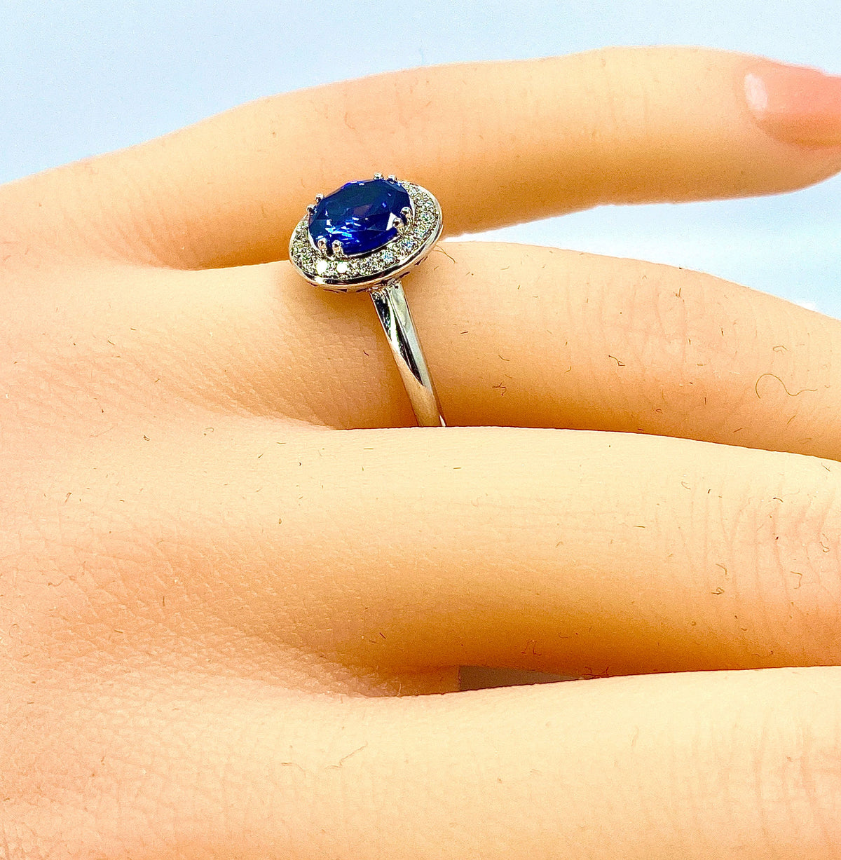 18k White Gold Sapphire and Diamond Engagement Ring