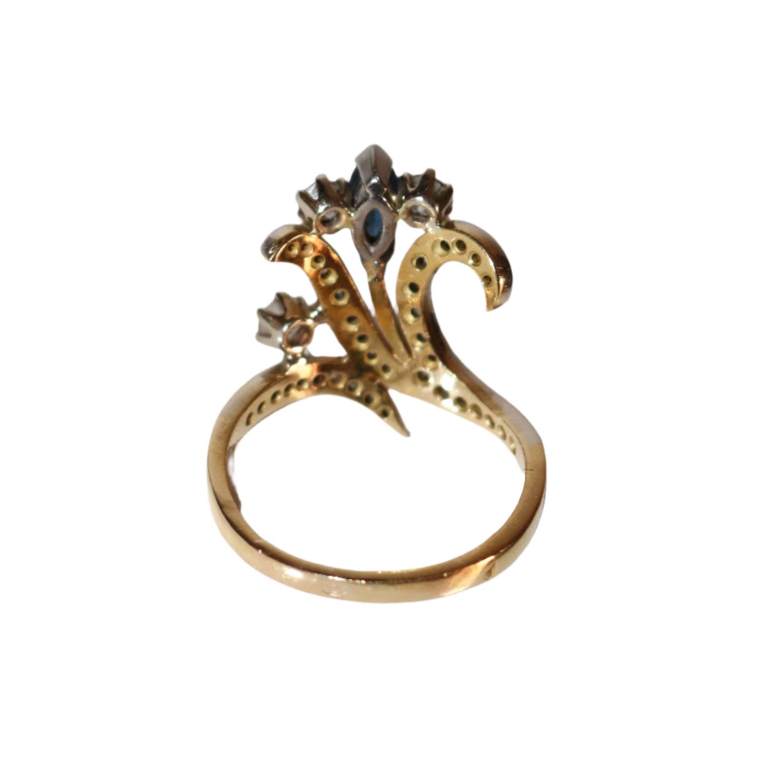 Bague Aigrette en or jaune, or blanc, saphir et diamants