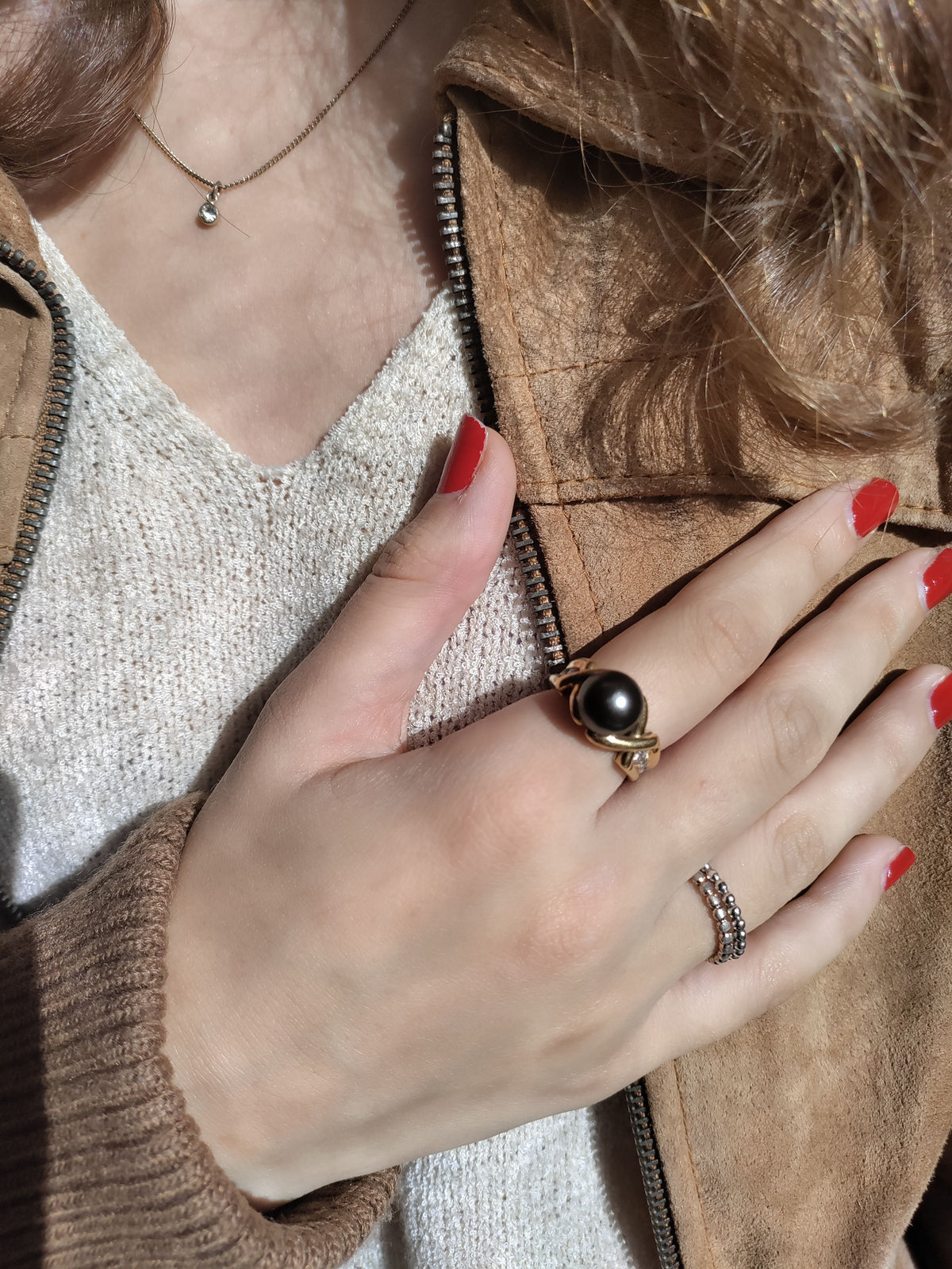 Tahitian Pearl And Diamond Ring