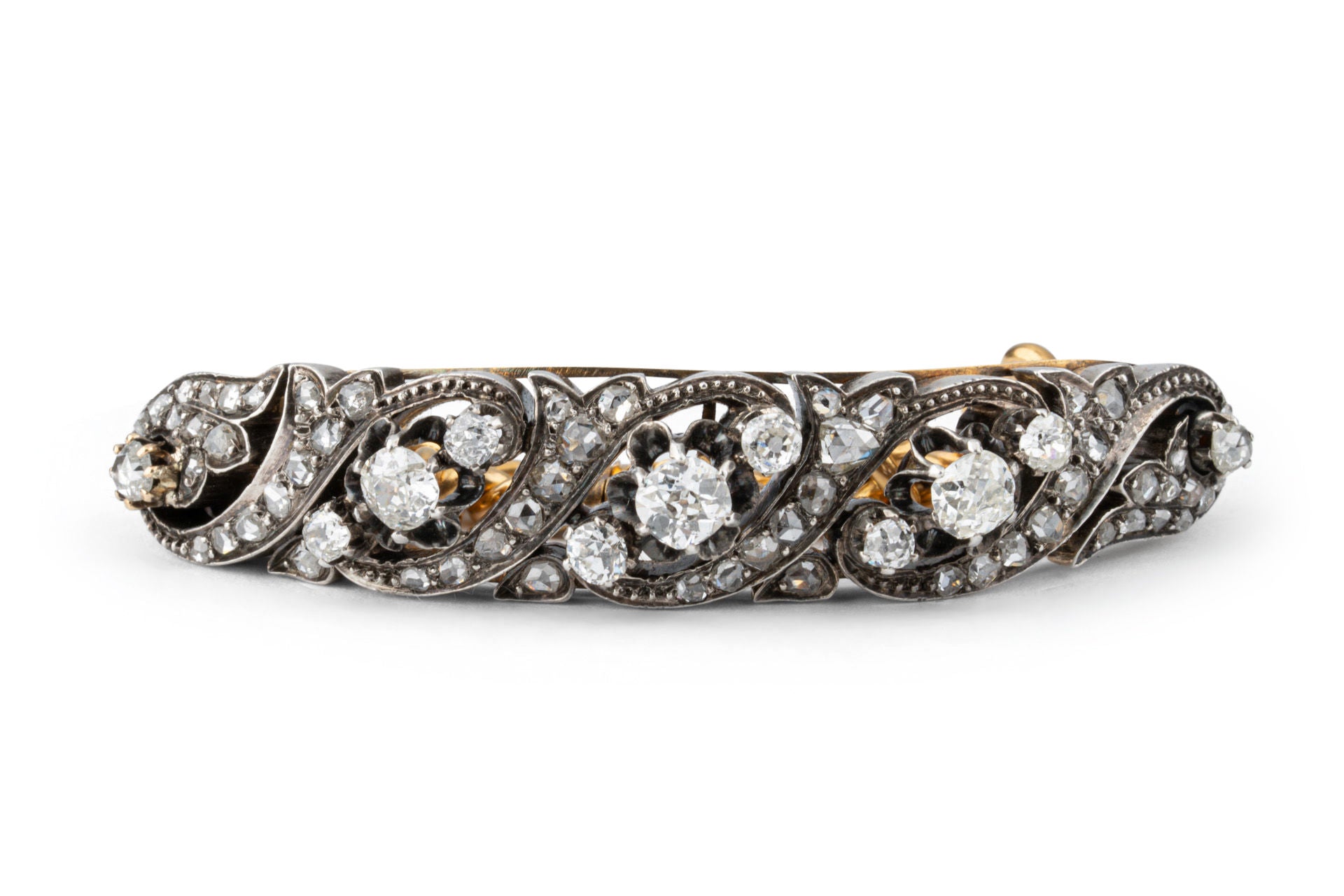 Curb bracelet in yellow gold, silver and diamonds