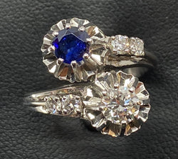 Bague en or 18 carats, toi et moi en diamants et Saphir