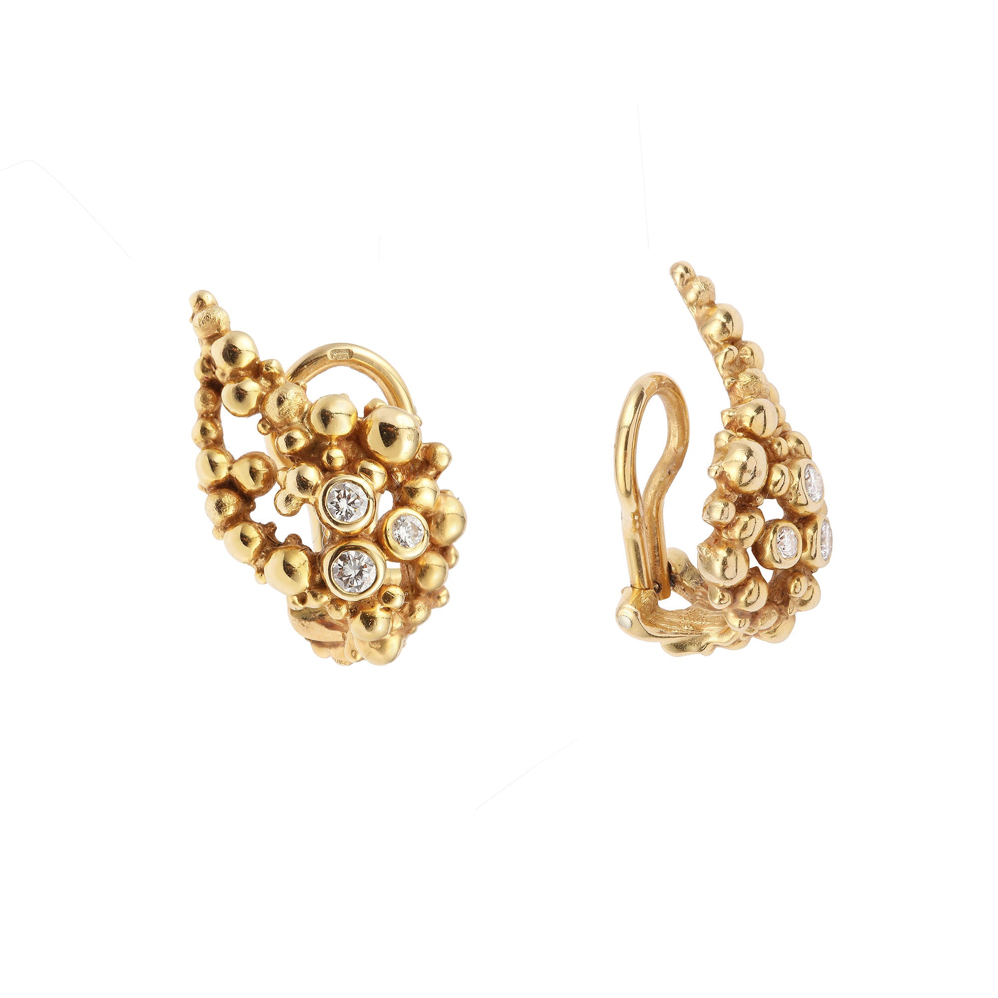 Boucles d'Oreilles Gilbert Albert Raisin Diamants Or Jaune 18 Carats