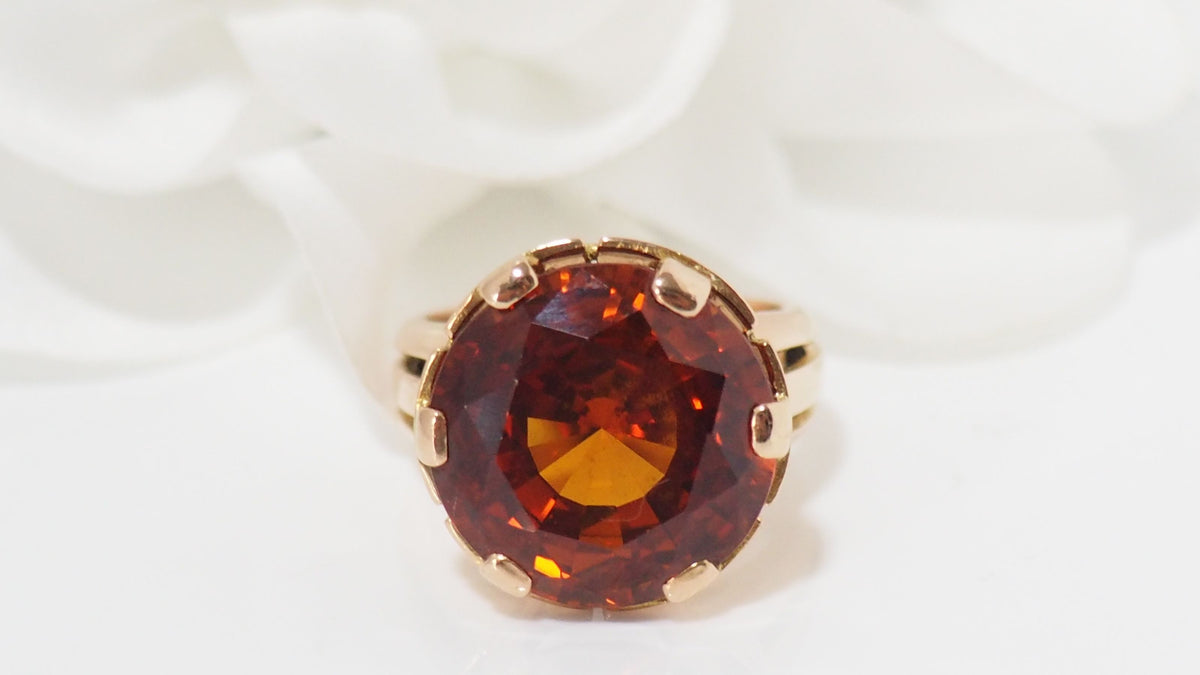 Vintage rose gold and orange sapphire ring 