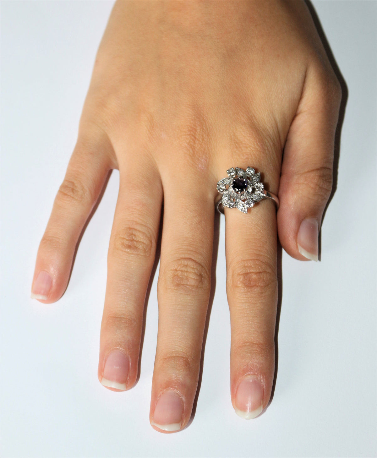 Diamond Swirl Flower Ring