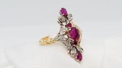 Marquise Ring In Two-tone Gold, Rubies And Diamonds