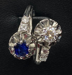 Bague en or 18 carats, toi et moi en diamants et Saphir