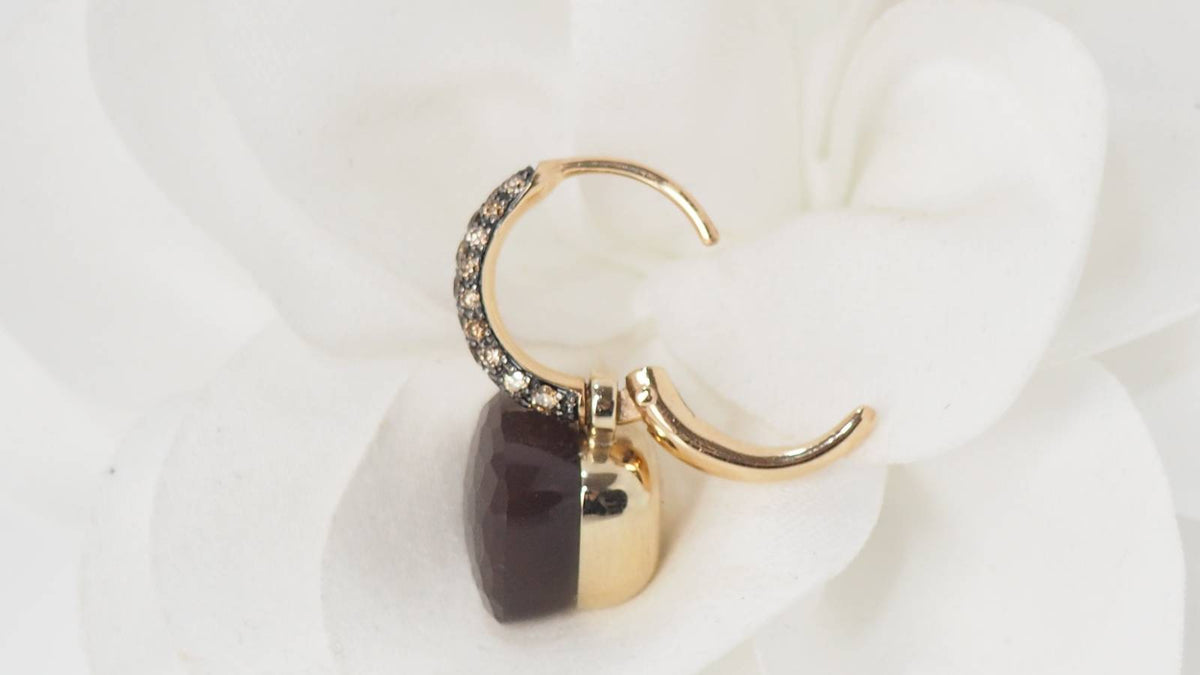 Pomellato earrings in pink gold, moonstone and brown diamonds 