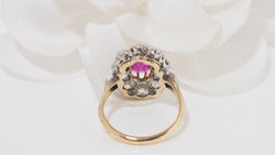 Pompadour ring in two-tone gold, natural ruby ​​and diamonds 