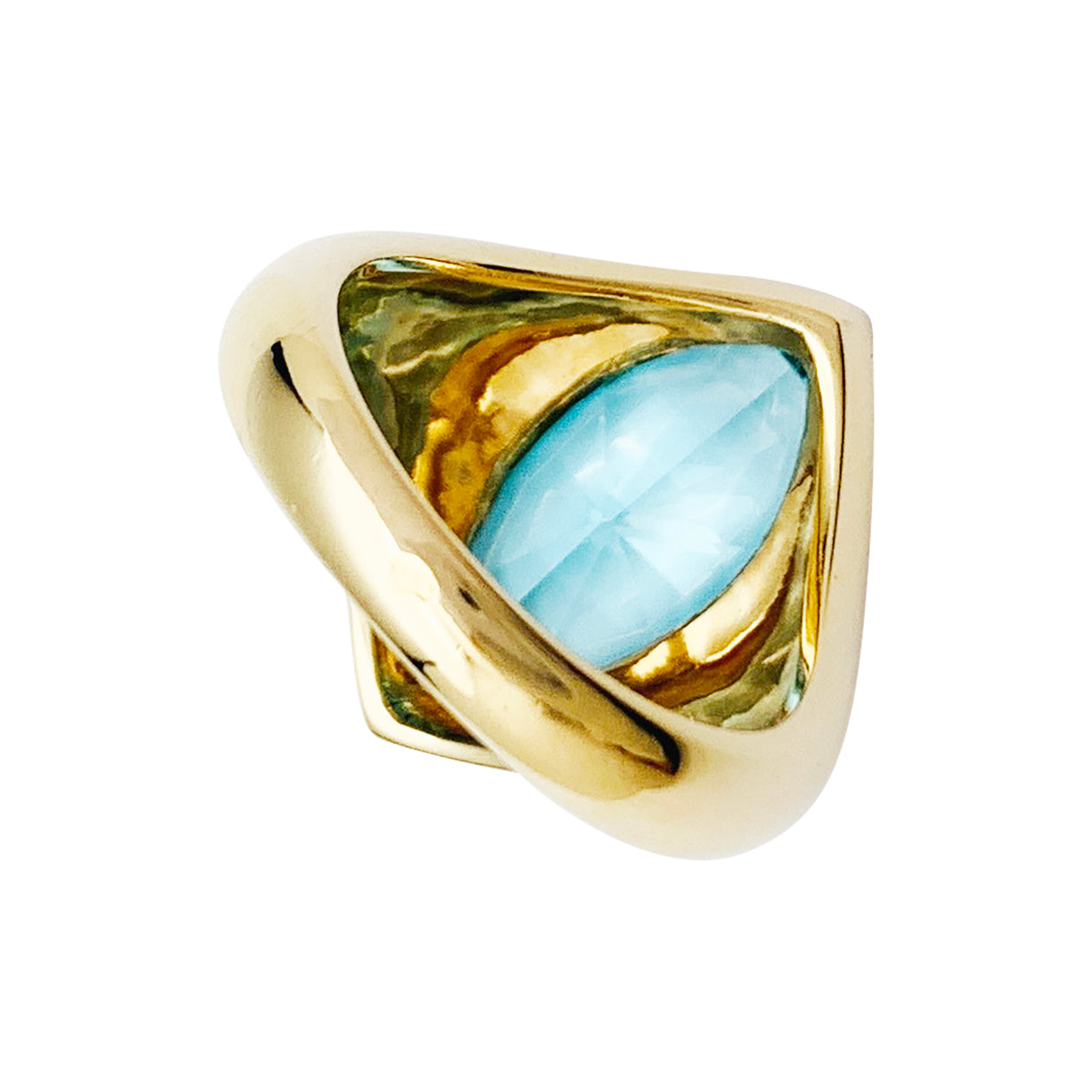 Yellow gold and blue topaz ring