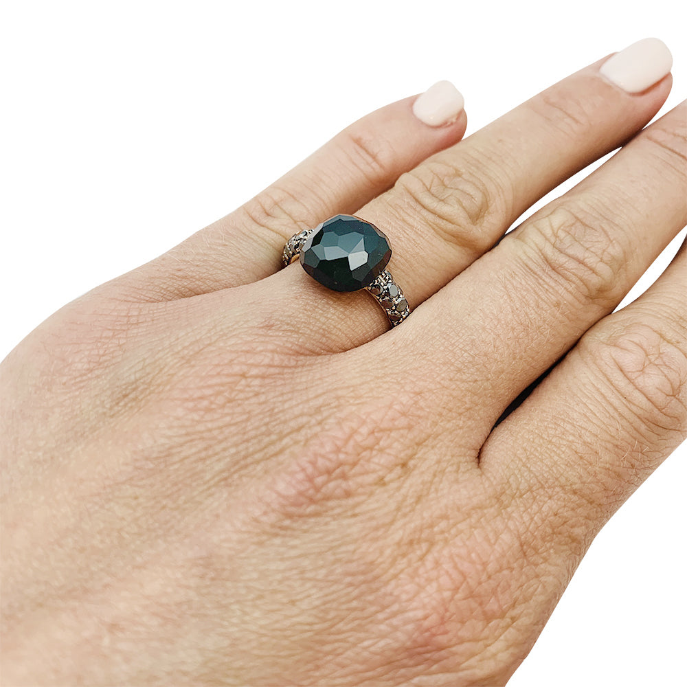 Bague Pomellato, "Capri", or rose, diamants noirs et onyx