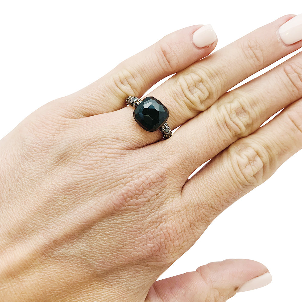 Bague Pomellato, "Capri", or rose, diamants noirs et onyx