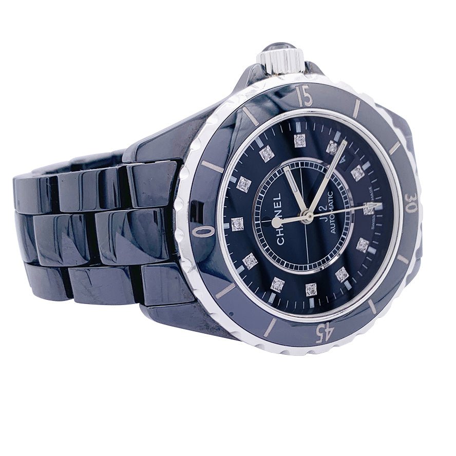 Montre Automatique CHANEL "J12" en céramique noire, acier et diamants - Castafiore
