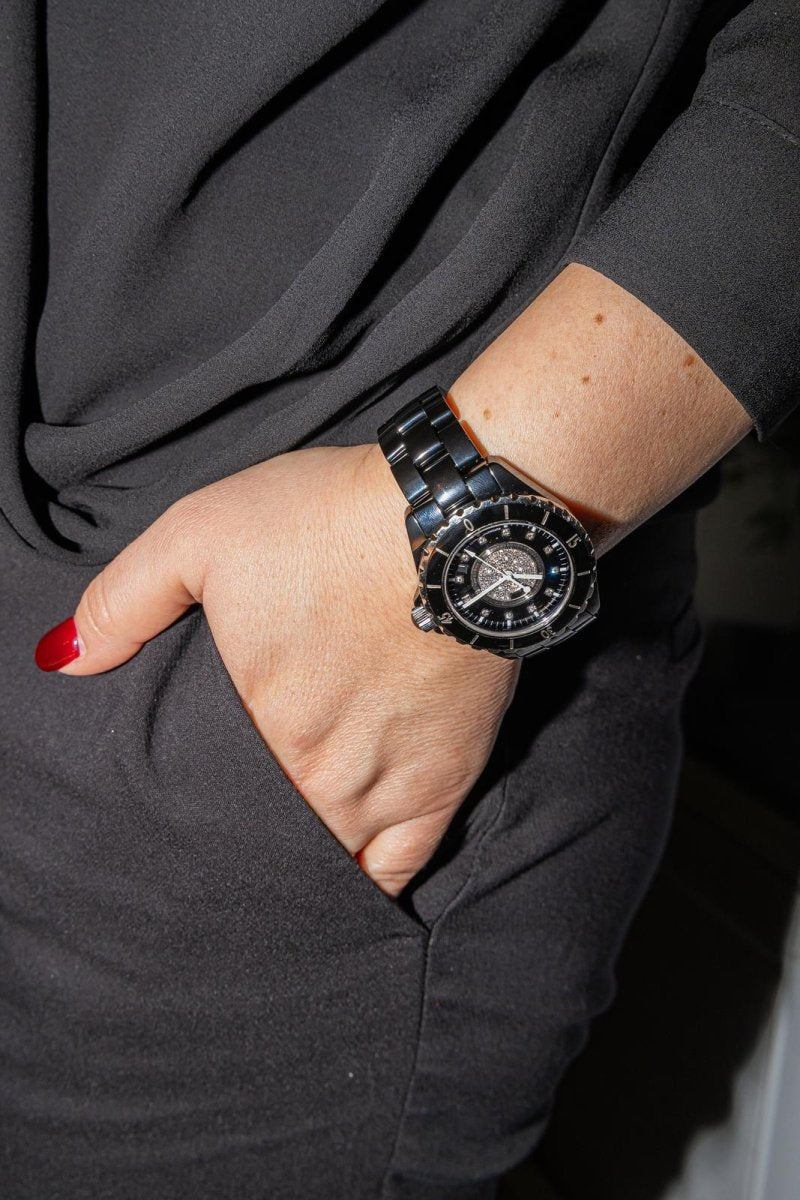 CHANEL “J12” Automatic Watch in black ceramic and diamonds 