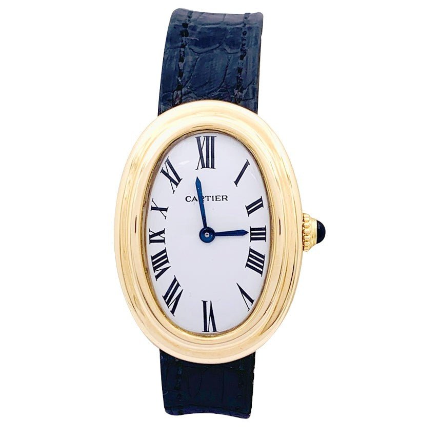 Montre CARTIER "Baignoire" en or jaune, or rose, acier et cuir - Castafiore