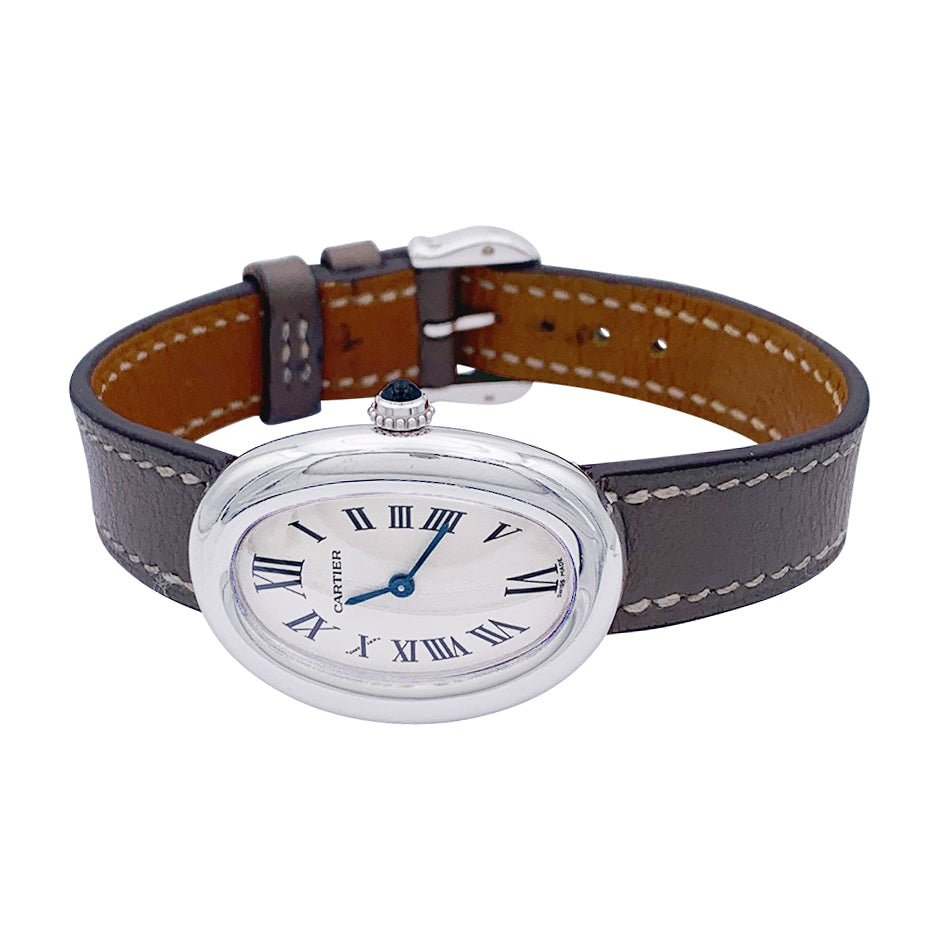 Montre Cartier, "Baignoire", or blanc, cuir. - Castafiore