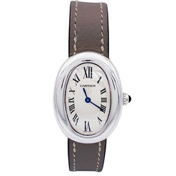 Montre Cartier, "Baignoire", or blanc, cuir. - Castafiore