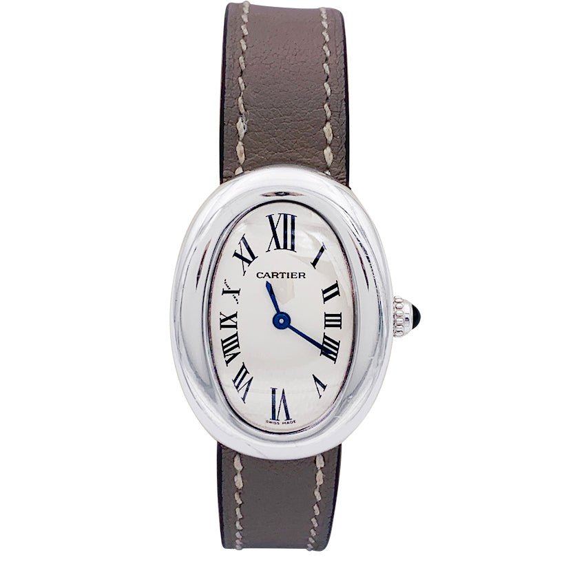 Montre Cartier, "Baignoire", or blanc, cuir. - Castafiore