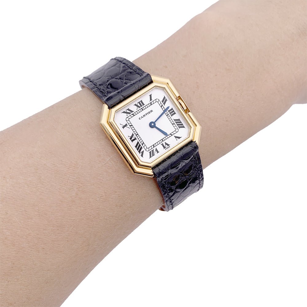 Montre Cartier, "Ceinture", or jaune, cuir. - Castafiore