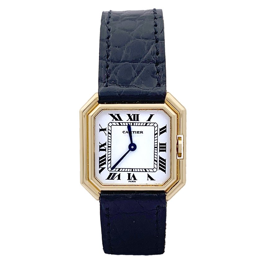 Montre Cartier, "Ceinture", or jaune, cuir. - Castafiore