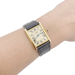Montre CARTIER "Must de Cartier" en argent, plaqué or et cuir - Castafiore