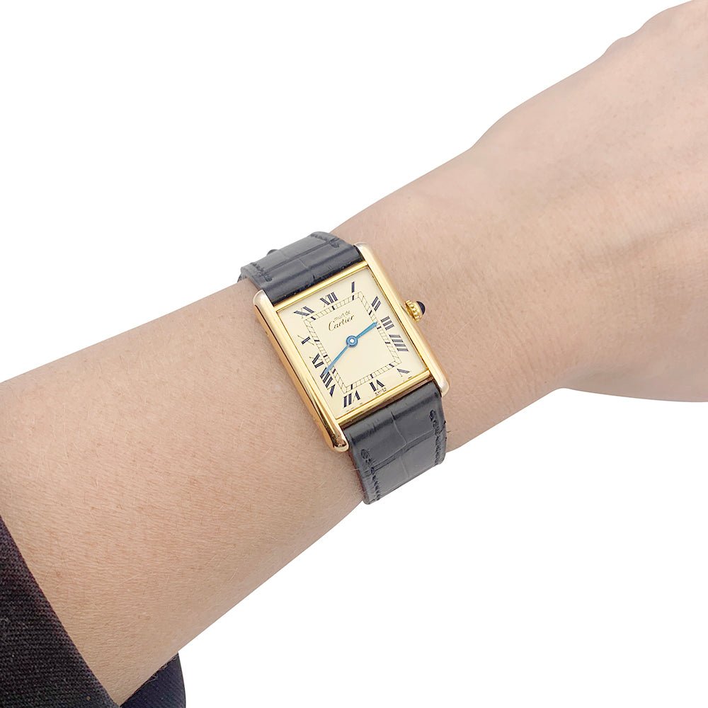 Montre CARTIER "Must de Cartier" en argent, plaqué or et cuir - Castafiore