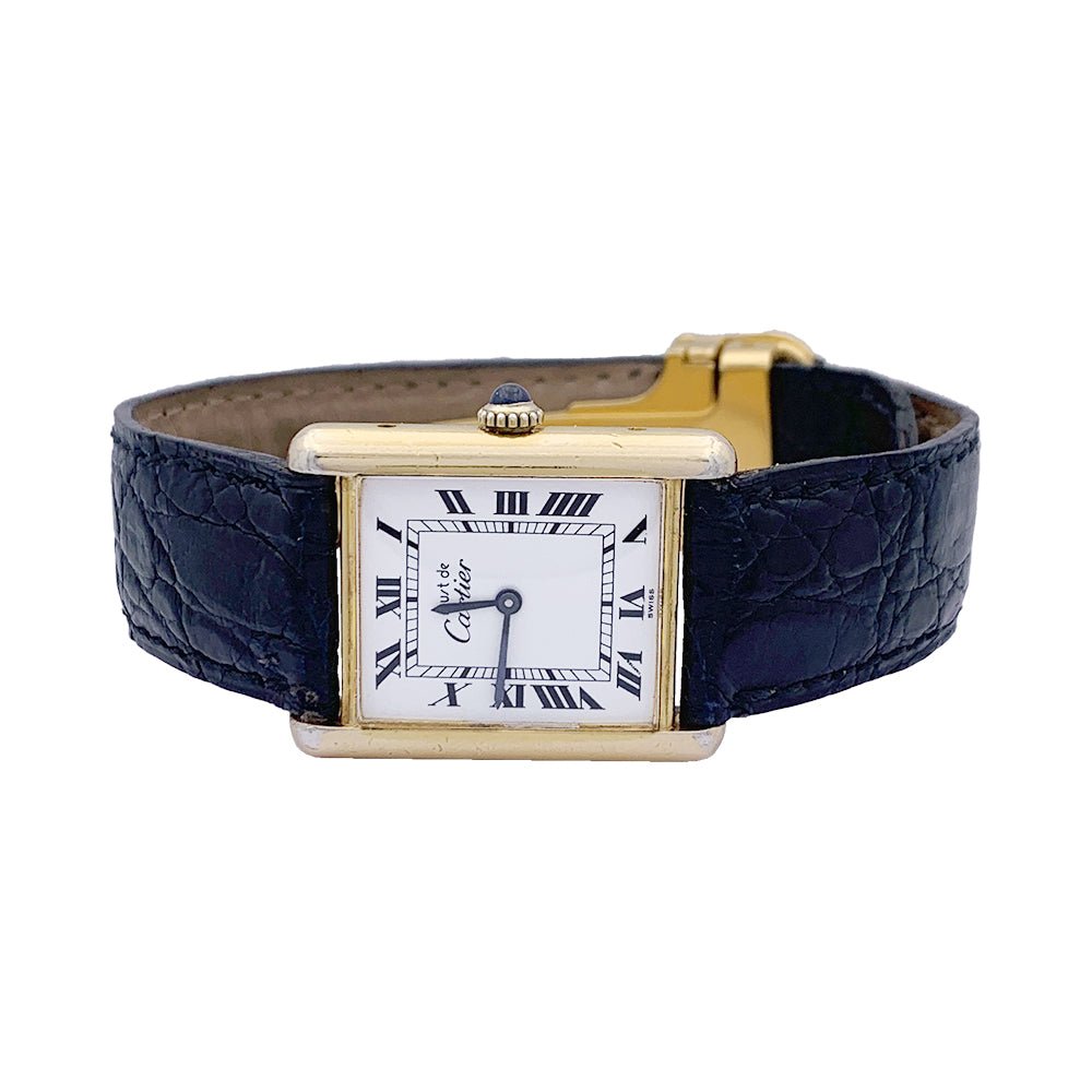 Montre Cartier, "Must de Cartier", plaqué or et argent, cuir. - Castafiore