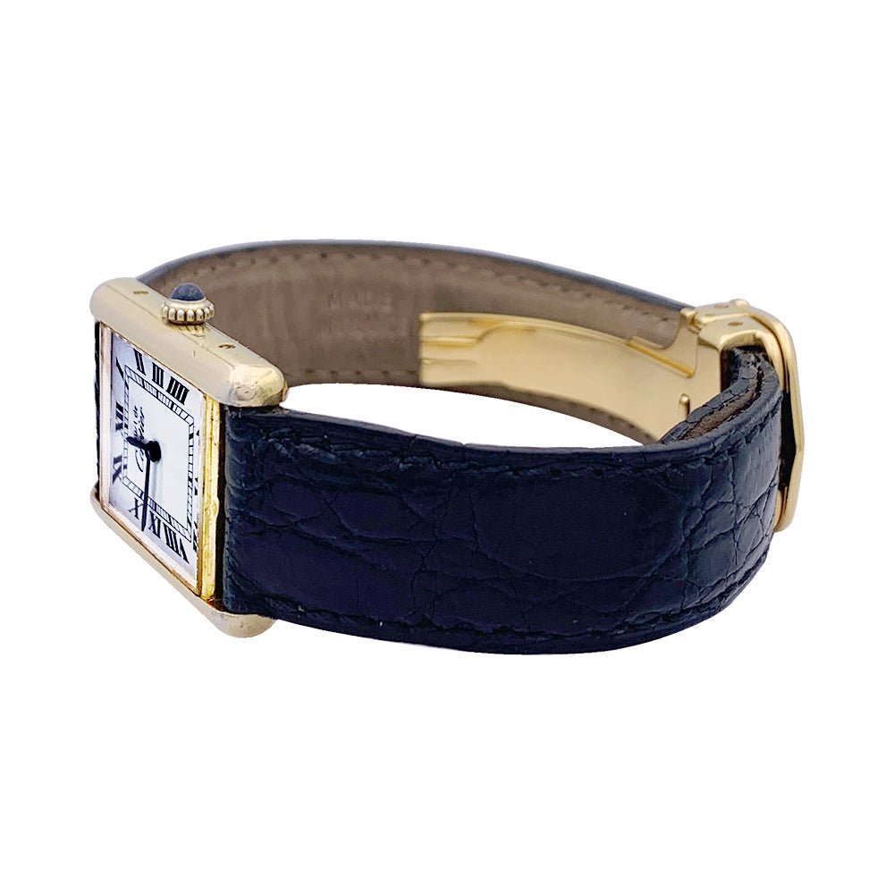 Montre Cartier, "Must de Cartier", plaqué or et argent, cuir. - Castafiore