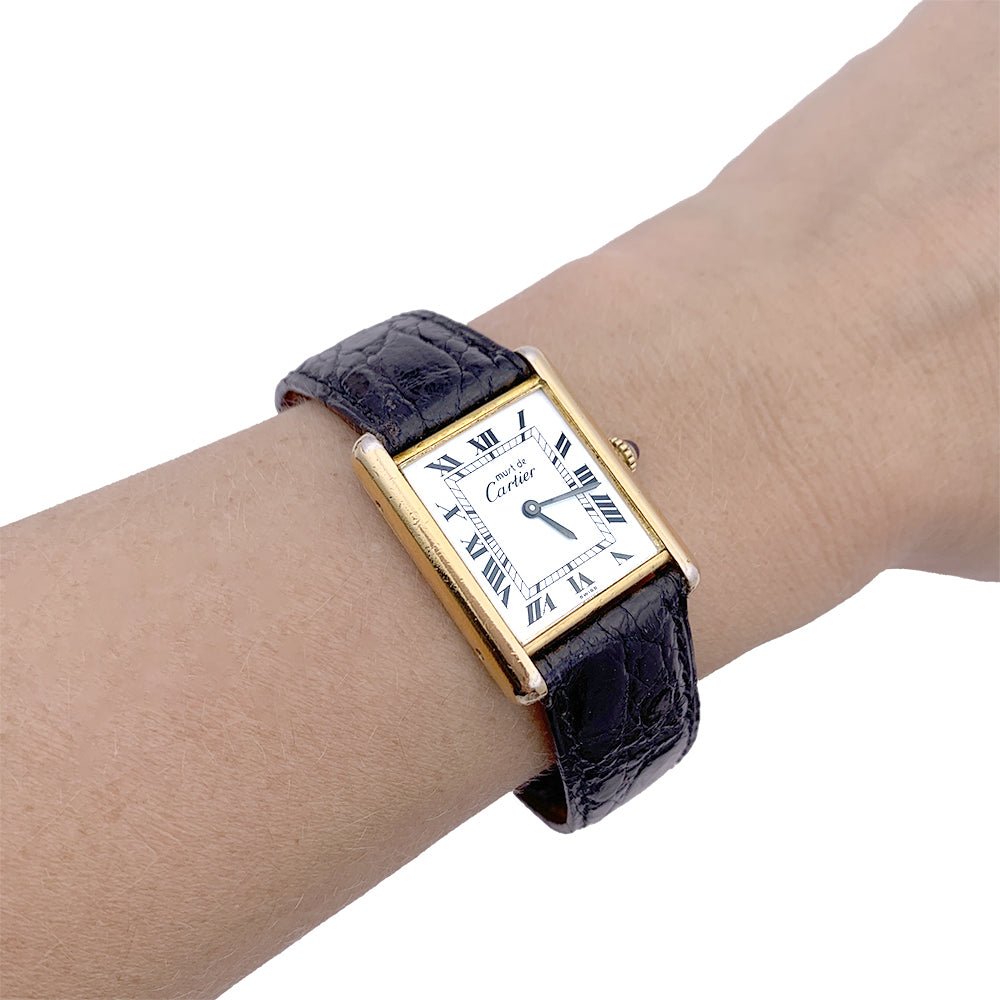 Montre Cartier, "Must de Cartier", plaqué or et argent, cuir. - Castafiore