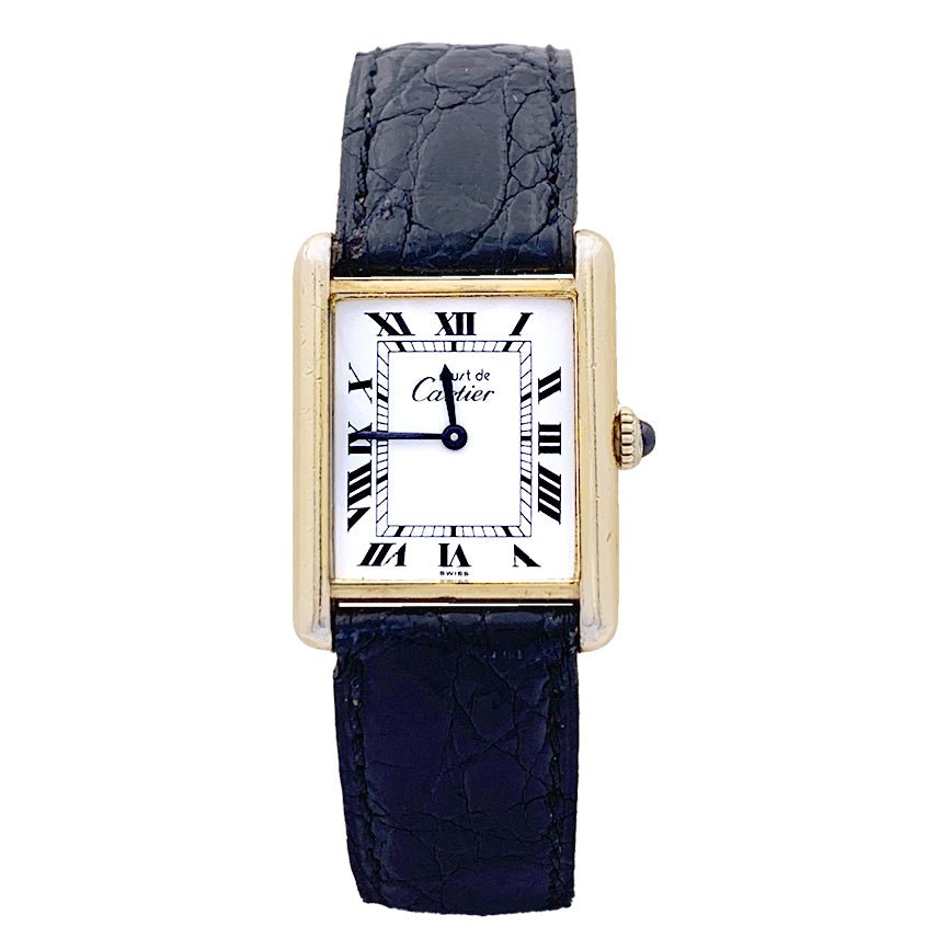 Montre Cartier, "Must de Cartier", plaqué or et argent, cuir. - Castafiore