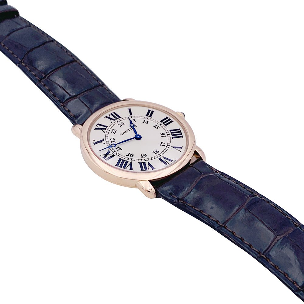 Montre Cartier, "Ronde Louis Cartier", or rose, cuir. - Castafiore