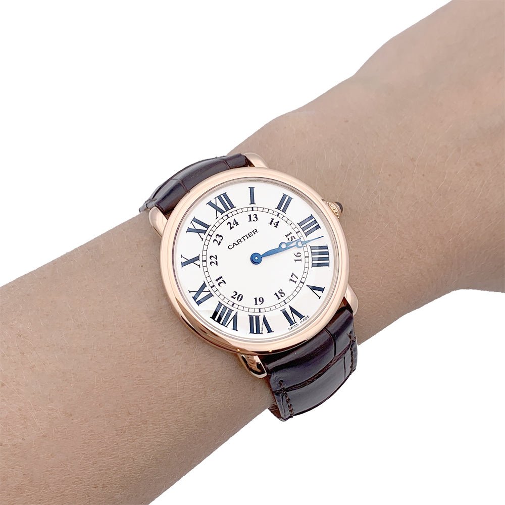 Montre Cartier, "Ronde Louis Cartier", or rose, cuir. - Castafiore