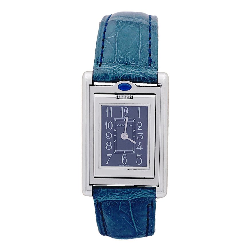 Montre Cartier "Tank basculante" acier, cuir. - Castafiore