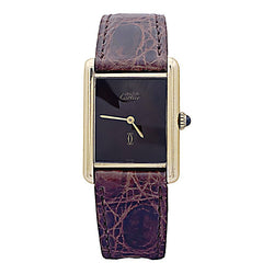 Montre CARTIER "Tank Must" argent plaqué or, cadran laqué marron. - Castafiore