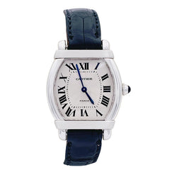 Montre Cartier, "Tortue Chinoise", platine, or blanc, cuir. - Castafiore
