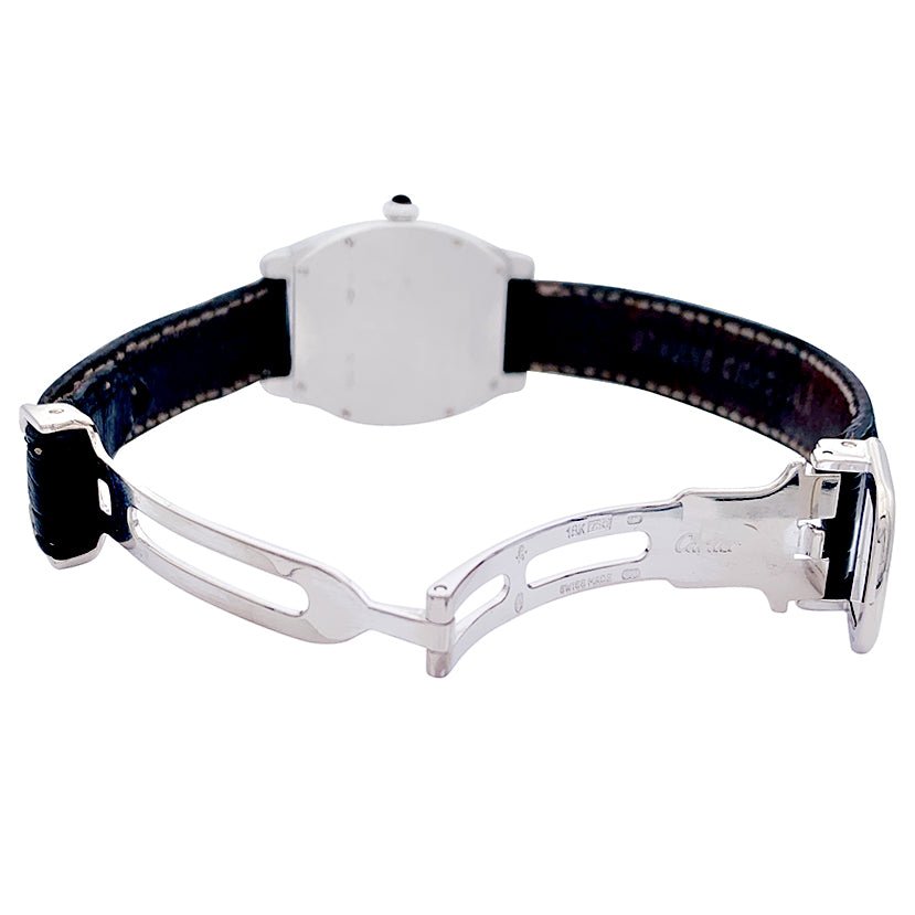 Montre Cartier, "Tortue Chinoise", platine, or blanc, cuir. - Castafiore