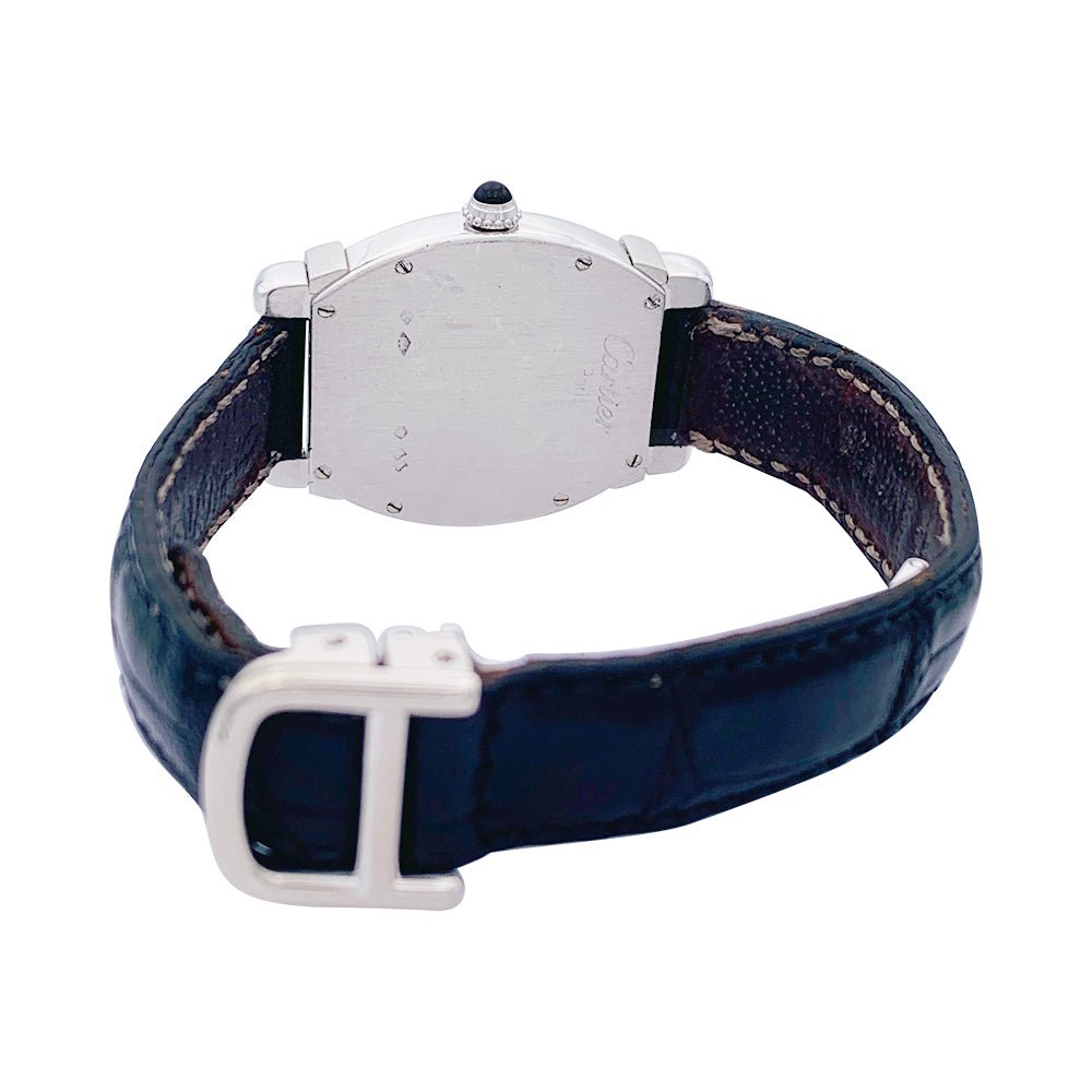 Montre Cartier, "Tortue Chinoise", platine, or blanc, cuir. - Castafiore
